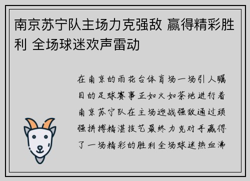 南京苏宁队主场力克强敌 赢得精彩胜利 全场球迷欢声雷动